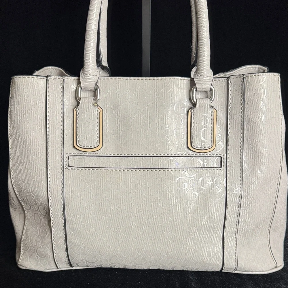 GUESS Glossy Cream Quilted Satchel